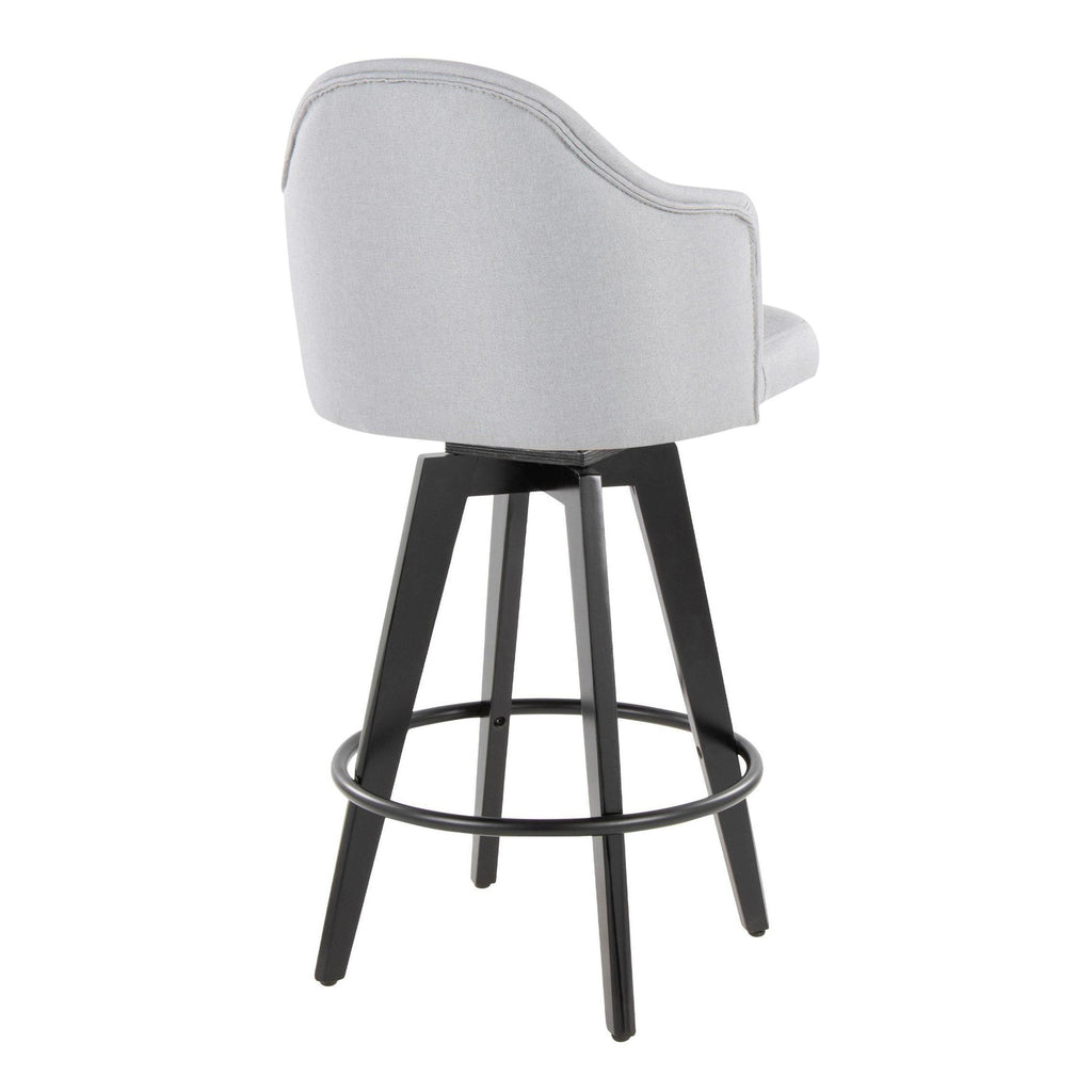 Ahoy 26" Fixed-Height Counter Stool - Set of 2 - Black Bamboo, Light Grey Fabric, Black Metal