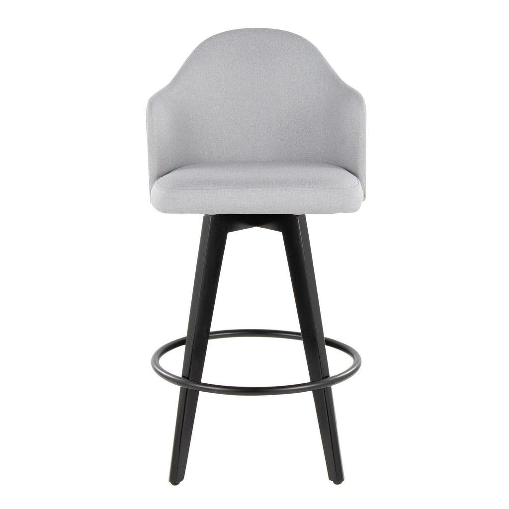 Ahoy 26" Fixed-Height Counter Stool - Set of 2 - Black Bamboo, Light Grey Fabric, Black Metal
