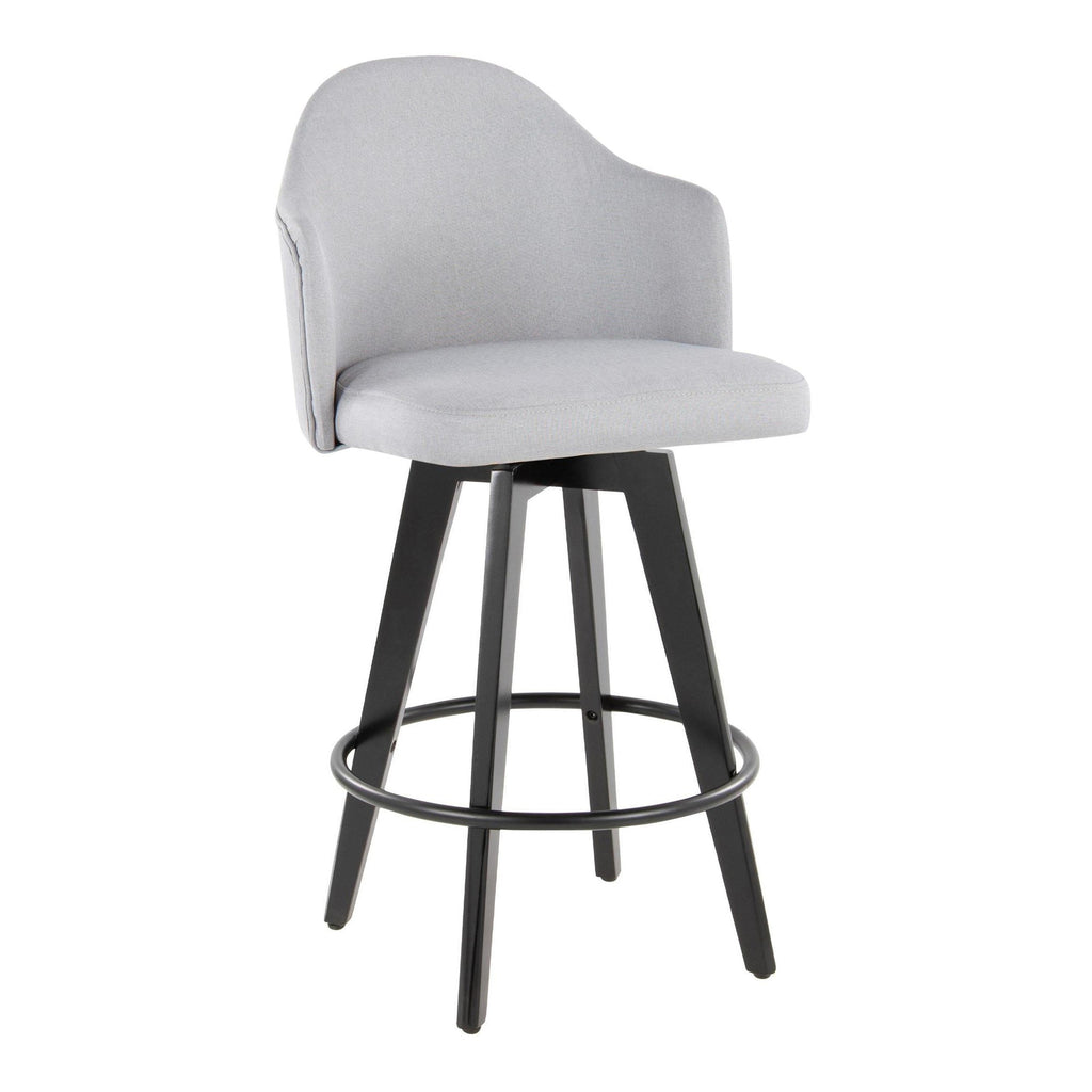 Ahoy 26" Fixed-Height Counter Stool - Set of 2 - Black Bamboo, Light Grey Fabric, Black Metal