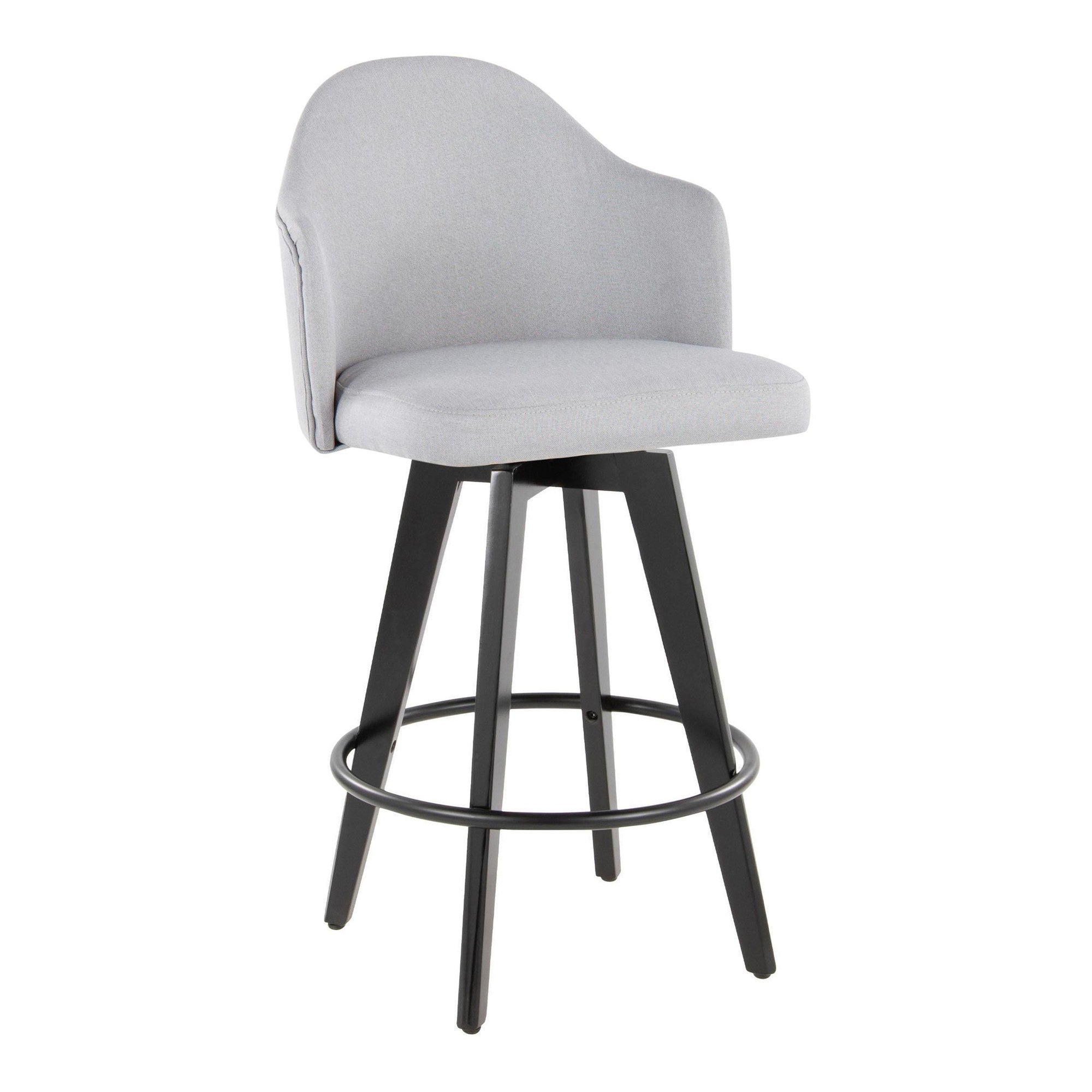 Ahoy 26" Fixed-Height Counter Stool - Set of 2 - Black Bamboo, Light Grey Fabric, Black Metal