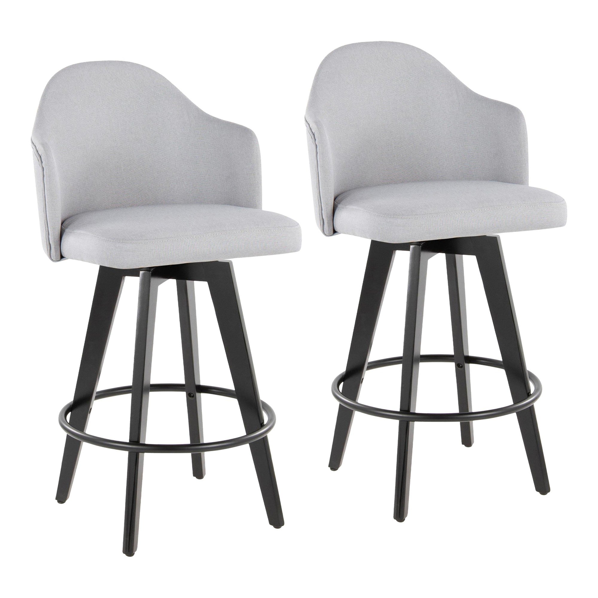 Ahoy 26" Fixed-Height Counter Stool - Set of 2 - Black Bamboo, Light Grey Fabric, Black Metal