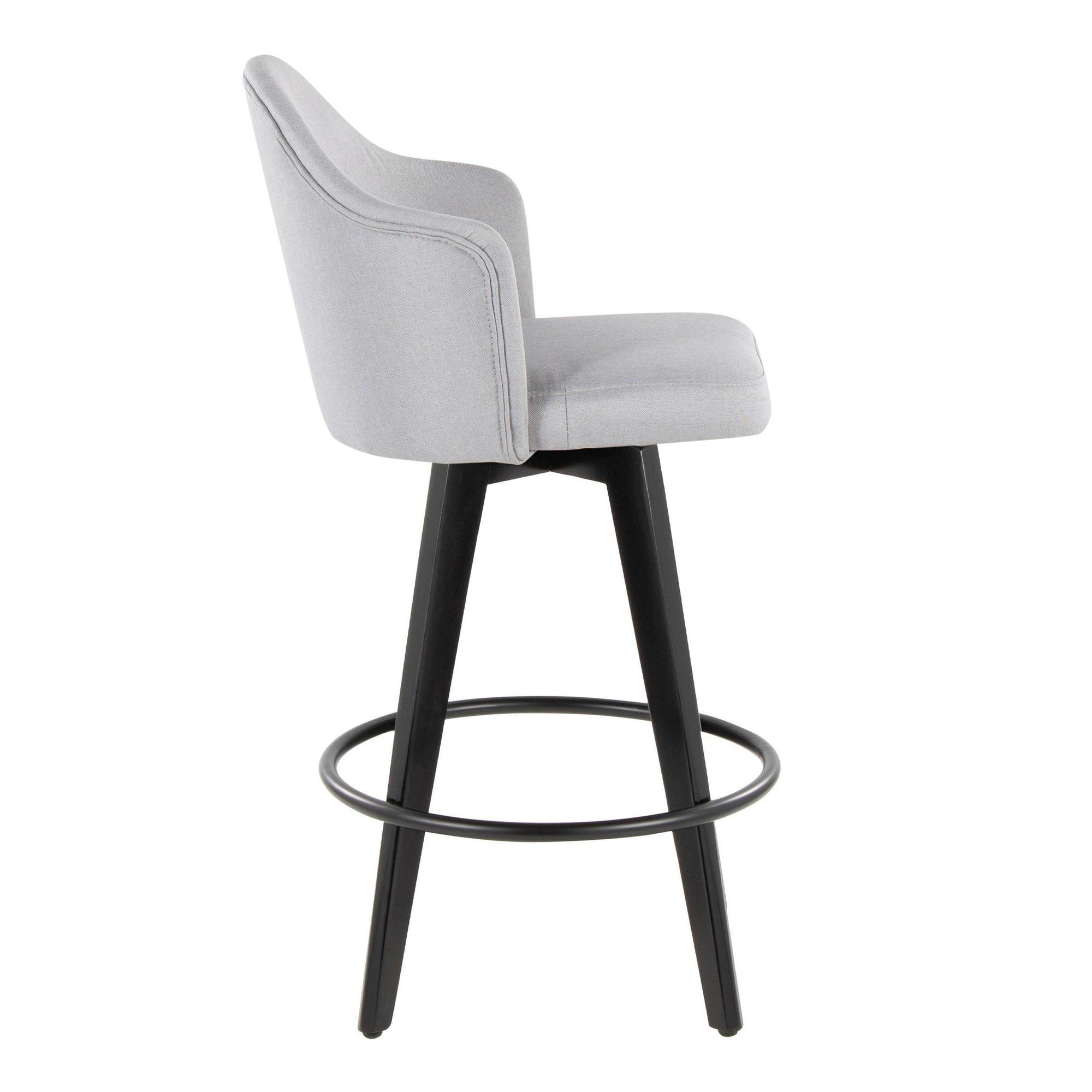 Ahoy 26" Fixed-Height Counter Stool - Set of 2 - Black Bamboo, Light Grey Fabric, Black Metal