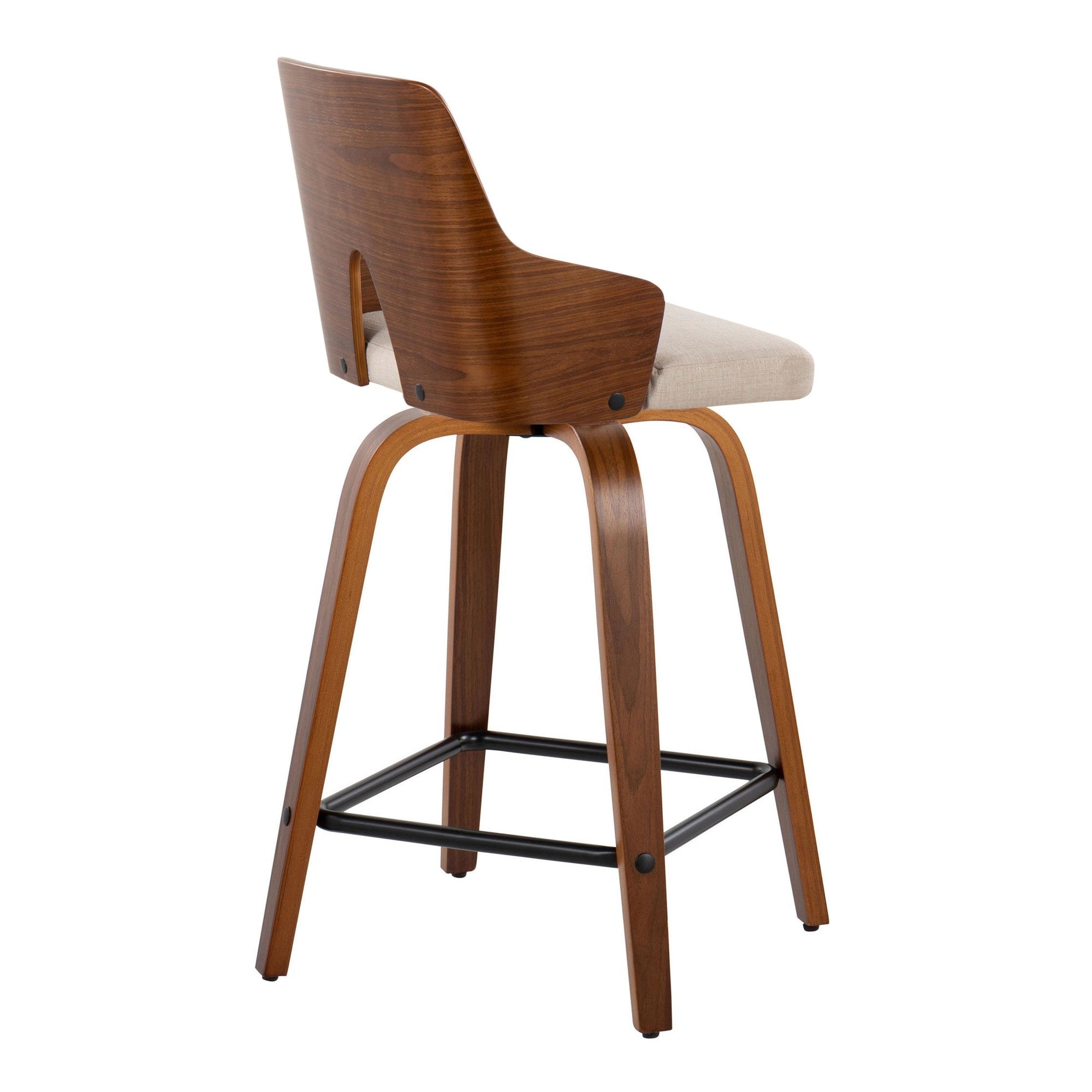 Ariana 24" Fixed-Height Counter Stool - Set of 2 - Walnut Wood, Beige Fabric, Black Metal