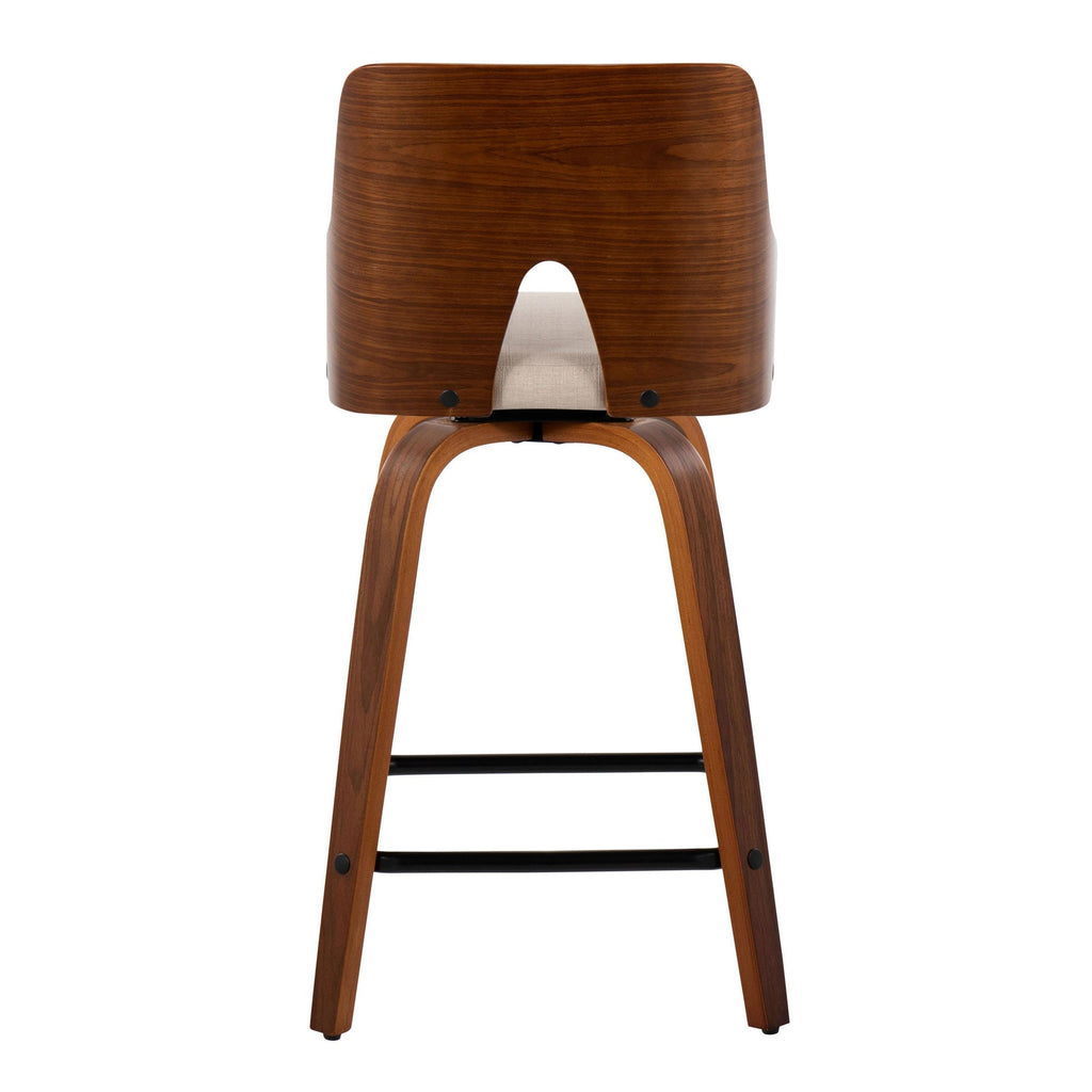Ariana 24" Fixed-Height Counter Stool - Set of 2 - Walnut Wood, Beige Fabric, Black Metal
