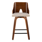 Ariana 24" Fixed-Height Counter Stool - Set of 2 - Walnut Wood, Beige Fabric, Black Metal