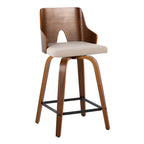 Ariana 24" Fixed-Height Counter Stool - Set of 2 - Walnut Wood, Beige Fabric, Black Metal