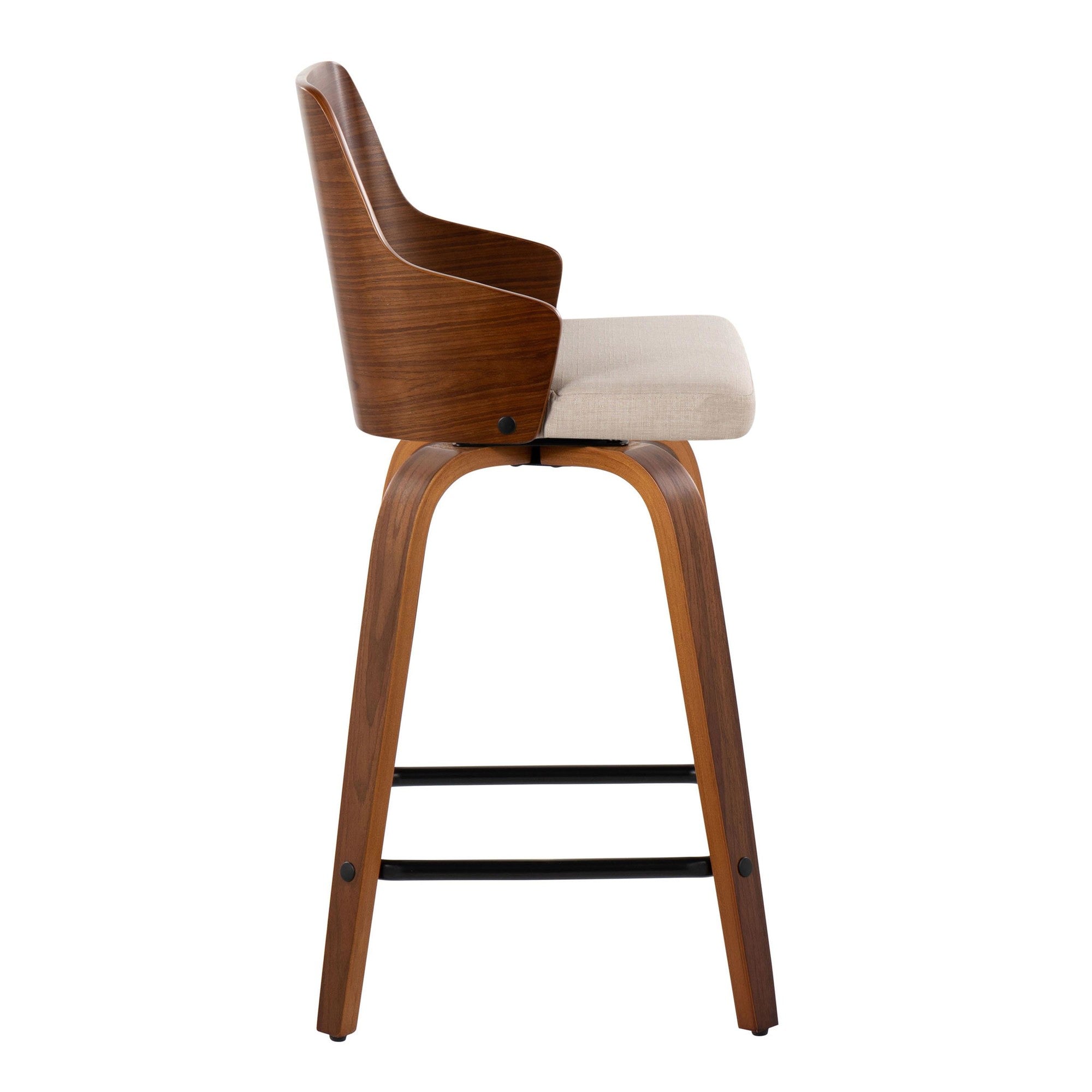 Ariana 24" Fixed-Height Counter Stool - Set of 2 - Walnut Wood, Beige Fabric, Black Metal