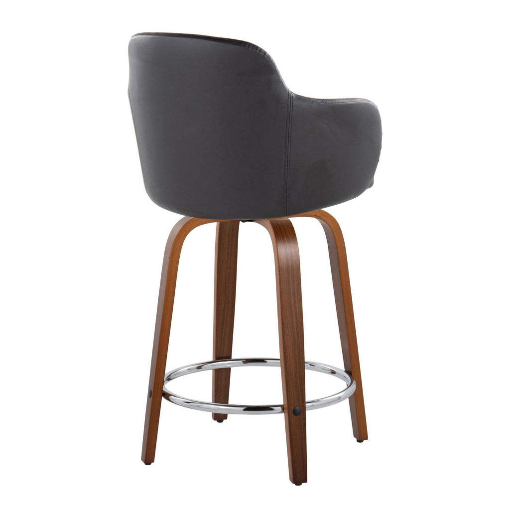 Boyne 24" Fixed-Height Counter Stool - Set of 2 - Walnut Wood, Black PU, Chrome Metal