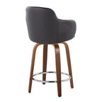 Boyne 24" Fixed-Height Counter Stool - Set of 2 - Walnut Wood, Black PU, Chrome Metal