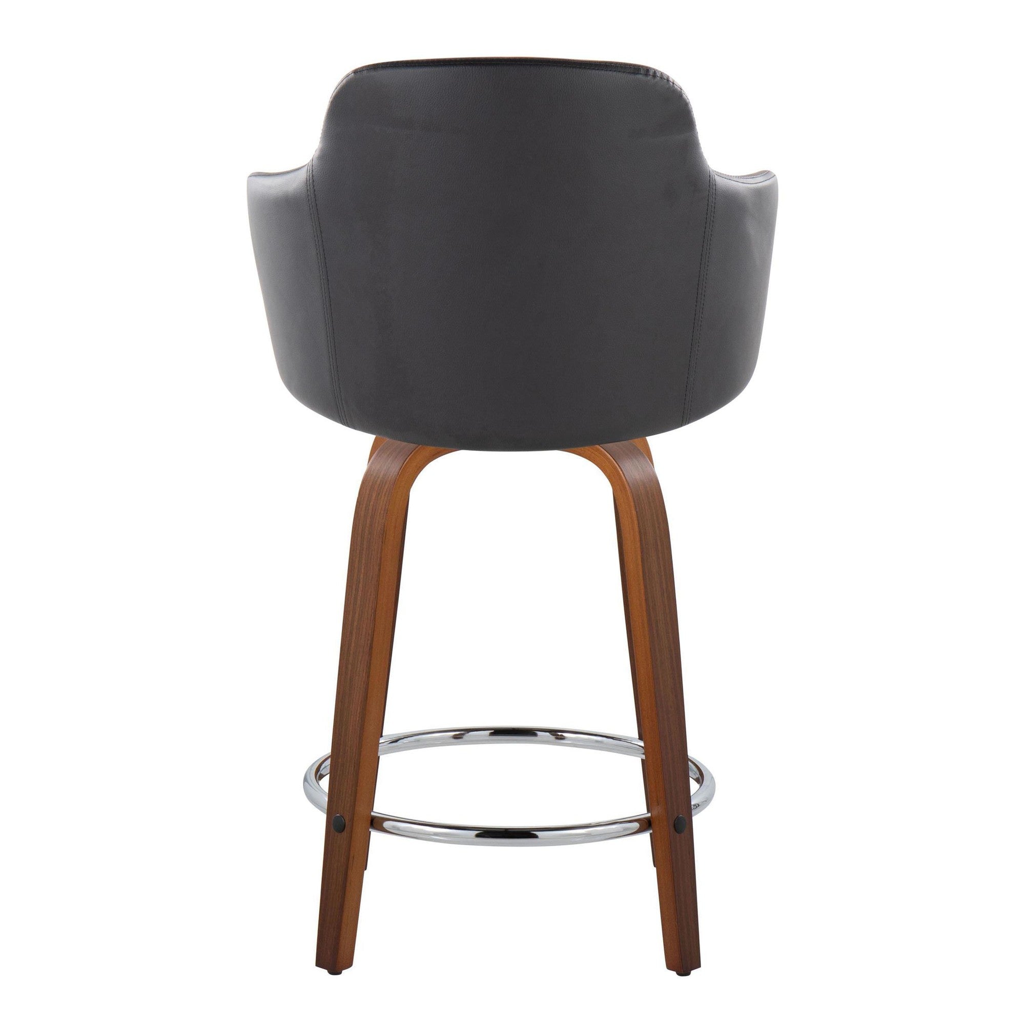 Boyne 24" Fixed-Height Counter Stool - Set of 2 - Walnut Wood, Black PU, Chrome Metal