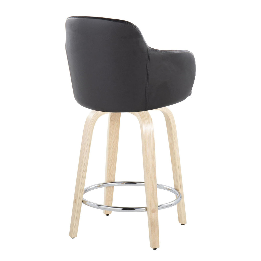 Boyne 24" Fixed-Height Counter Stool - Set of 2 - Natural Wood, Black PU, Chrome Metal