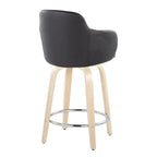 Boyne 24" Fixed-Height Counter Stool - Set of 2 - Natural Wood, Black PU, Chrome Metal