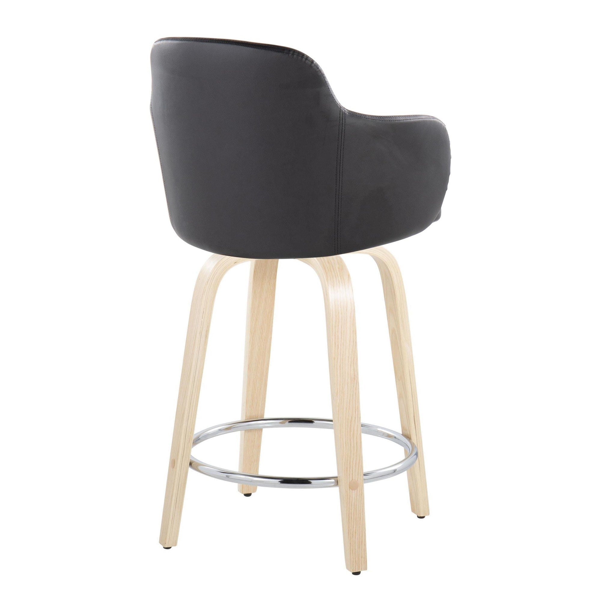 Boyne 24" Fixed-Height Counter Stool - Set of 2 - Natural Wood, Black PU, Chrome Metal