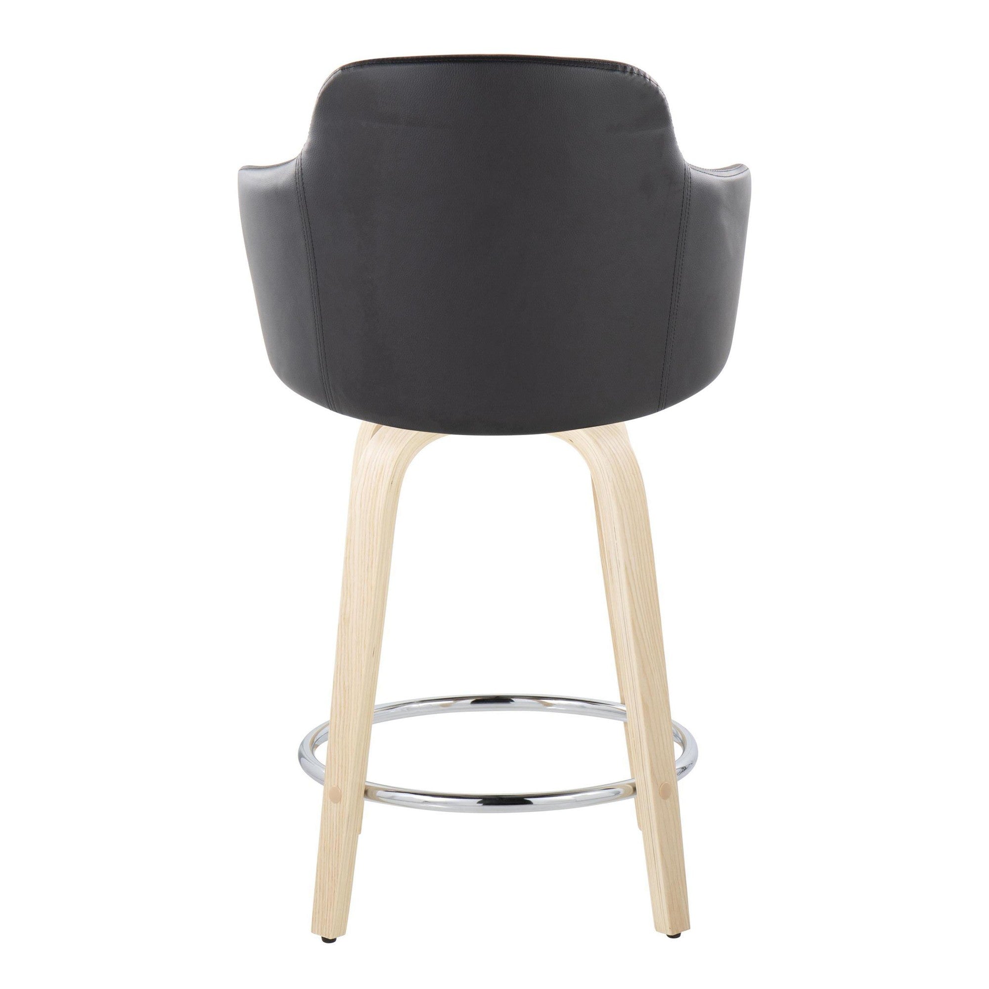 Boyne 24" Fixed-Height Counter Stool - Set of 2 - Natural Wood, Black PU, Chrome Metal