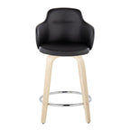 Boyne 24" Fixed-Height Counter Stool - Set of 2 - Natural Wood, Black PU, Chrome Metal