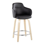 Boyne 24" Fixed-Height Counter Stool - Set of 2 - Natural Wood, Black PU, Chrome Metal