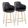 Boyne 24" Fixed-Height Counter Stool - Set of 2 - Natural Wood, Black PU, Chrome Metal