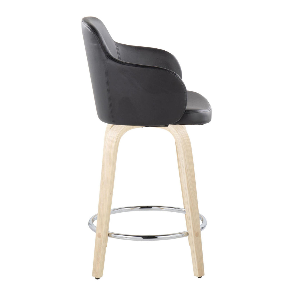 Boyne 24" Fixed-Height Counter Stool - Set of 2 - Natural Wood, Black PU, Chrome Metal