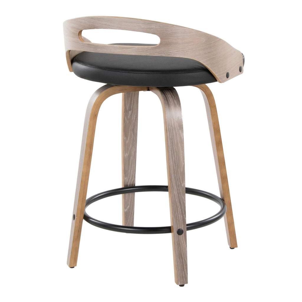 Cassis 24" Fixed-Height Counter Stool - Set of 2 - Light Grey Wood, Black PU, Black Metal