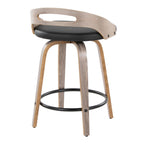 Cassis 24" Fixed-Height Counter Stool - Set of 2 - Light Grey Wood, Black PU, Black Metal