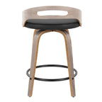 Cassis 24" Fixed-Height Counter Stool - Set of 2 - Light Grey Wood, Black PU, Black Metal