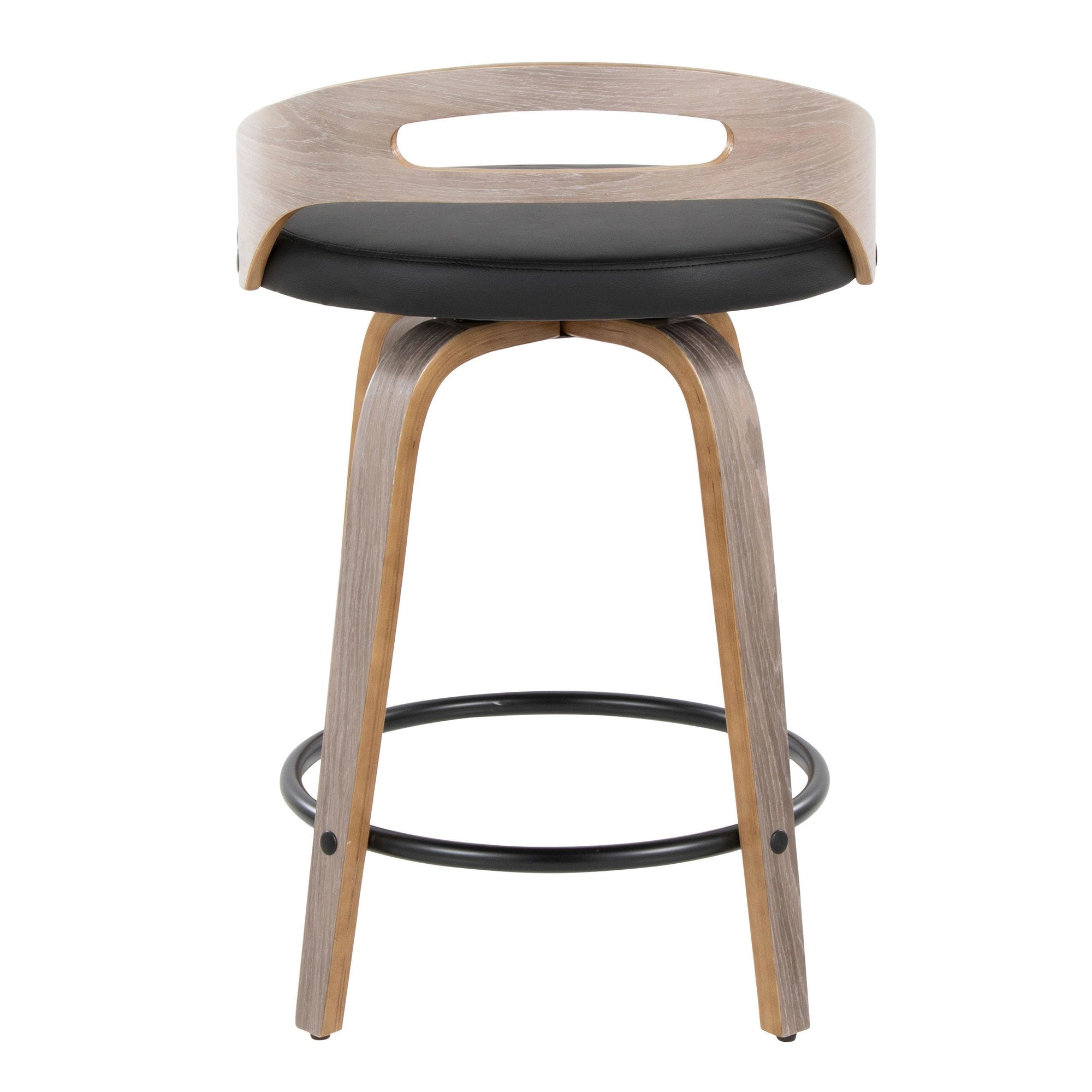 Cassis 24" Fixed-Height Counter Stool - Set of 2 - Light Grey Wood, Black PU, Black Metal
