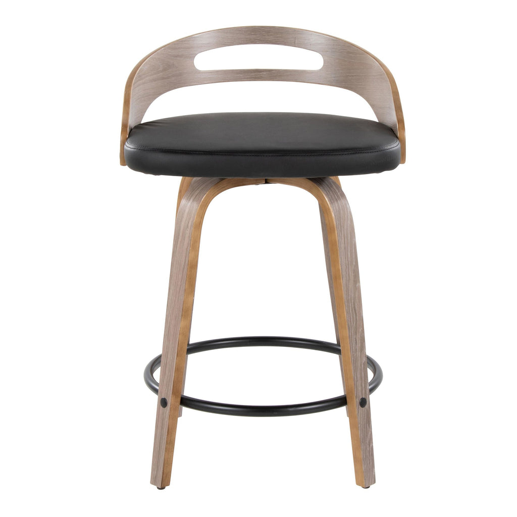 Cassis 24" Fixed-Height Counter Stool - Set of 2 - Light Grey Wood, Black PU, Black Metal