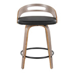 Cassis 24" Fixed-Height Counter Stool - Set of 2 - Light Grey Wood, Black PU, Black Metal