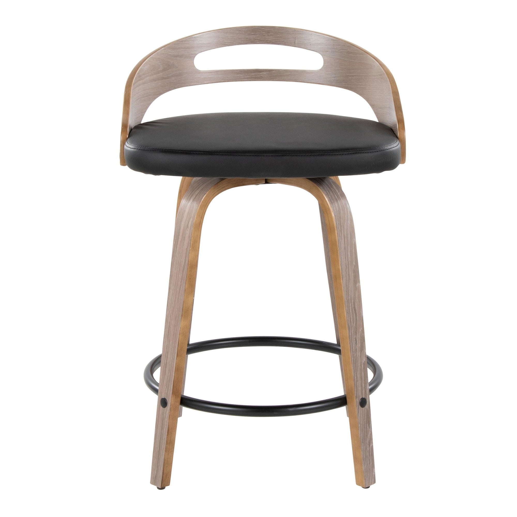 Cassis 24" Fixed-Height Counter Stool - Set of 2 - Light Grey Wood, Black PU, Black Metal
