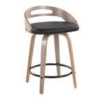 Cassis 24" Fixed-Height Counter Stool - Set of 2 - Light Grey Wood, Black PU, Black Metal