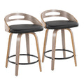 Cassis 24" Fixed-Height Counter Stool - Set of 2 - Light Grey Wood, Black PU, Black Metal