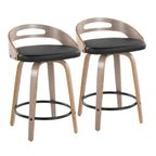 Cassis 24" Fixed-Height Counter Stool - Set of 2 - Light Grey Wood, Black PU, Black Metal