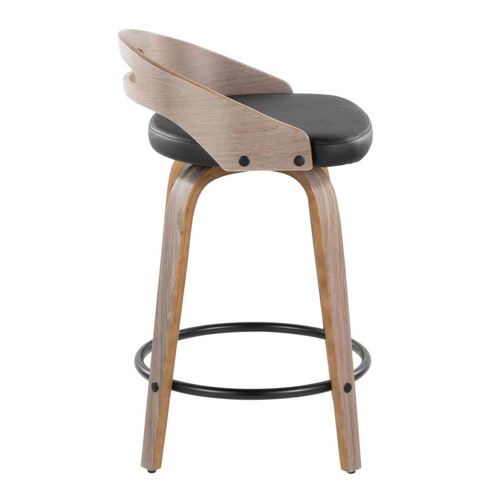 Cassis 24" Fixed-Height Counter Stool - Set of 2 - Light Grey Wood, Black PU, Black Metal