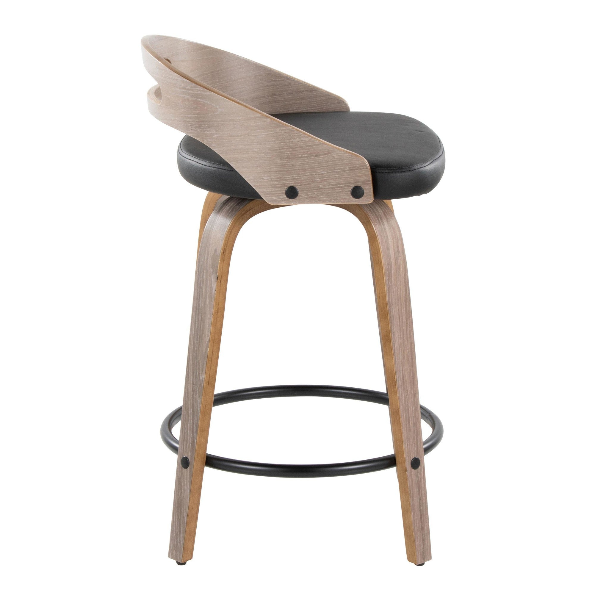 Cassis 24" Fixed-Height Counter Stool - Set of 2 - Light Grey Wood, Black PU, Black Metal