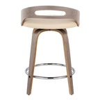 Cassis 24" Fixed-Height Counter Stool - Set of 2 - Light Grey Wood, Cream PU, Chrome Metal