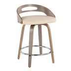 Cassis 24" Fixed-Height Counter Stool - Set of 2 - Light Grey Wood, Cream PU, Chrome Metal