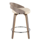 Cassis 24" Fixed-Height Counter Stool - Set of 2 - Light Grey Wood, Cream PU, Chrome Metal