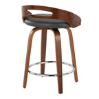 Cassis 24" Fixed-Height Counter Stool - Set of 2 - Walnut Wood, Grey PU, Chrome Metal