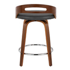 Cassis 24" Fixed-Height Counter Stool - Set of 2 - Walnut Wood, Grey PU, Chrome Metal