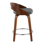Cassis 24" Fixed-Height Counter Stool - Set of 2 - Walnut Wood, Grey PU, Chrome Metal