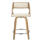 Cecina 24" Fixed-Height Counter Stool - Set of 2 - Chrome Metal, Zebra Wood, Cream PU