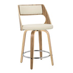Cecina 24" Fixed-Height Counter Stool - Set of 2 - Chrome Metal, Zebra Wood, Cream PU