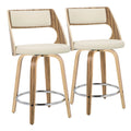Cecina 24" Fixed-Height Counter Stool - Set of 2 - Chrome Metal, Zebra Wood, Cream PU