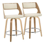 Cecina 24" Fixed-Height Counter Stool - Set of 2 - Chrome Metal, Zebra Wood, Cream PU