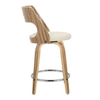 Cecina 24" Fixed-Height Counter Stool - Set of 2 - Chrome Metal, Zebra Wood, Cream PU