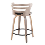 Cosini 24" Fixed-Height Counter Stool - Set of 2 - Light Grey Wood, Black Metal, Black PU