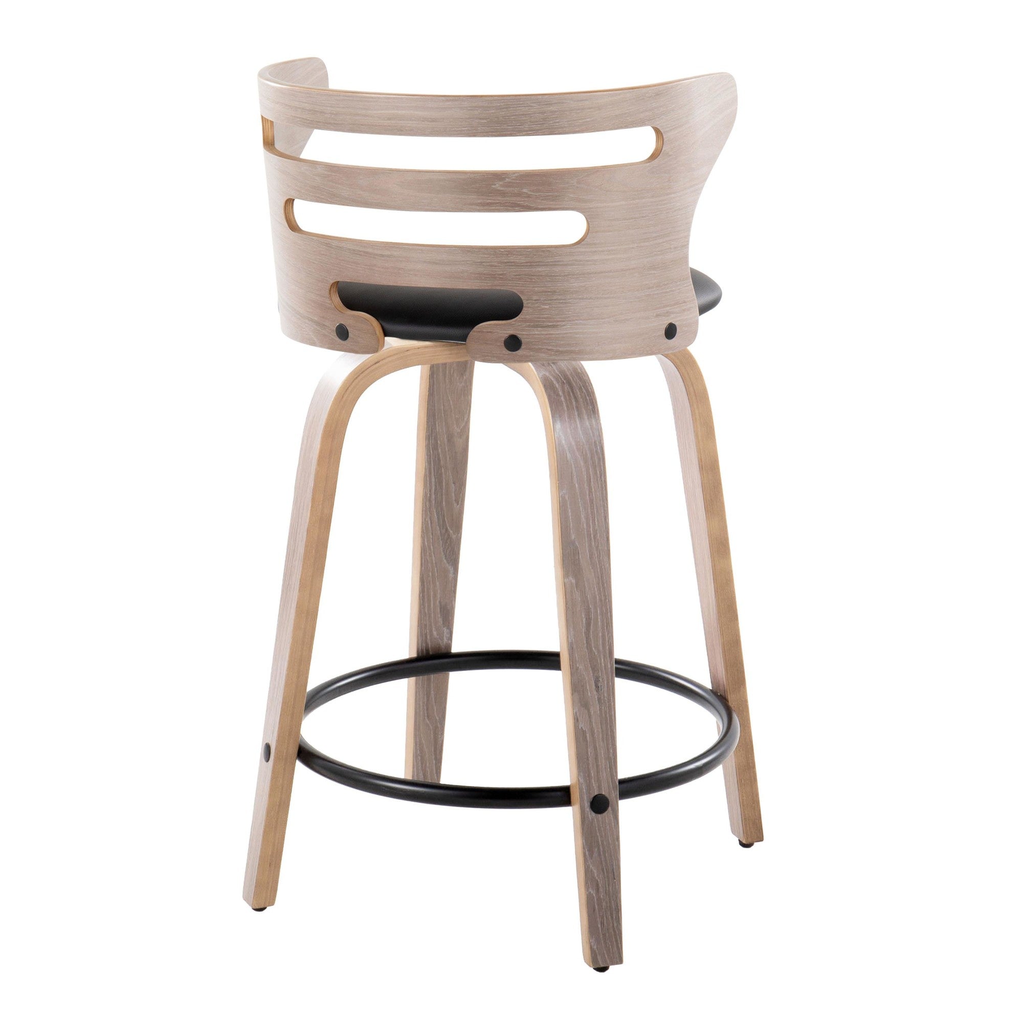Cosini 24" Fixed-Height Counter Stool - Set of 2 - Light Grey Wood, Black Metal, Black PU