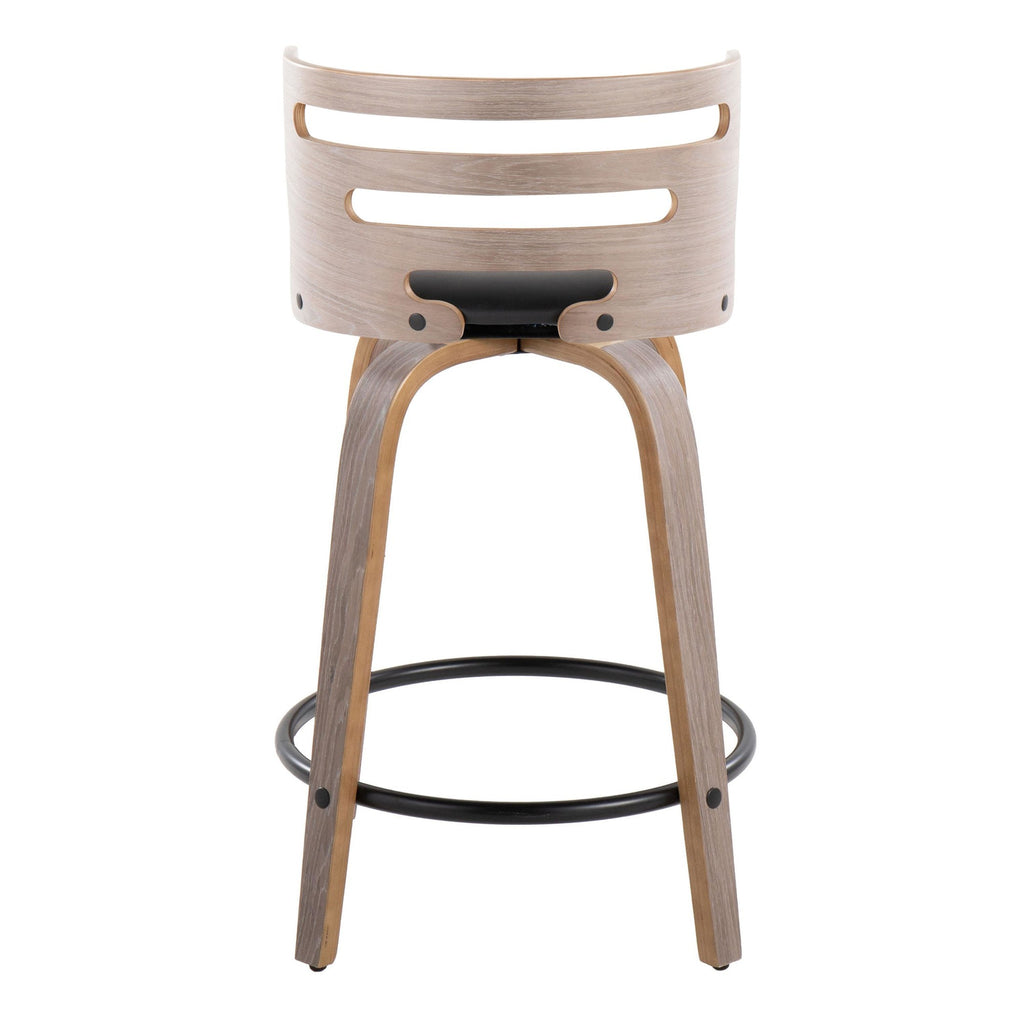 Cosini 24" Fixed-Height Counter Stool - Set of 2 - Light Grey Wood, Black Metal, Black PU