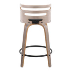 Cosini 24" Fixed-Height Counter Stool - Set of 2 - Light Grey Wood, Black Metal, Black PU