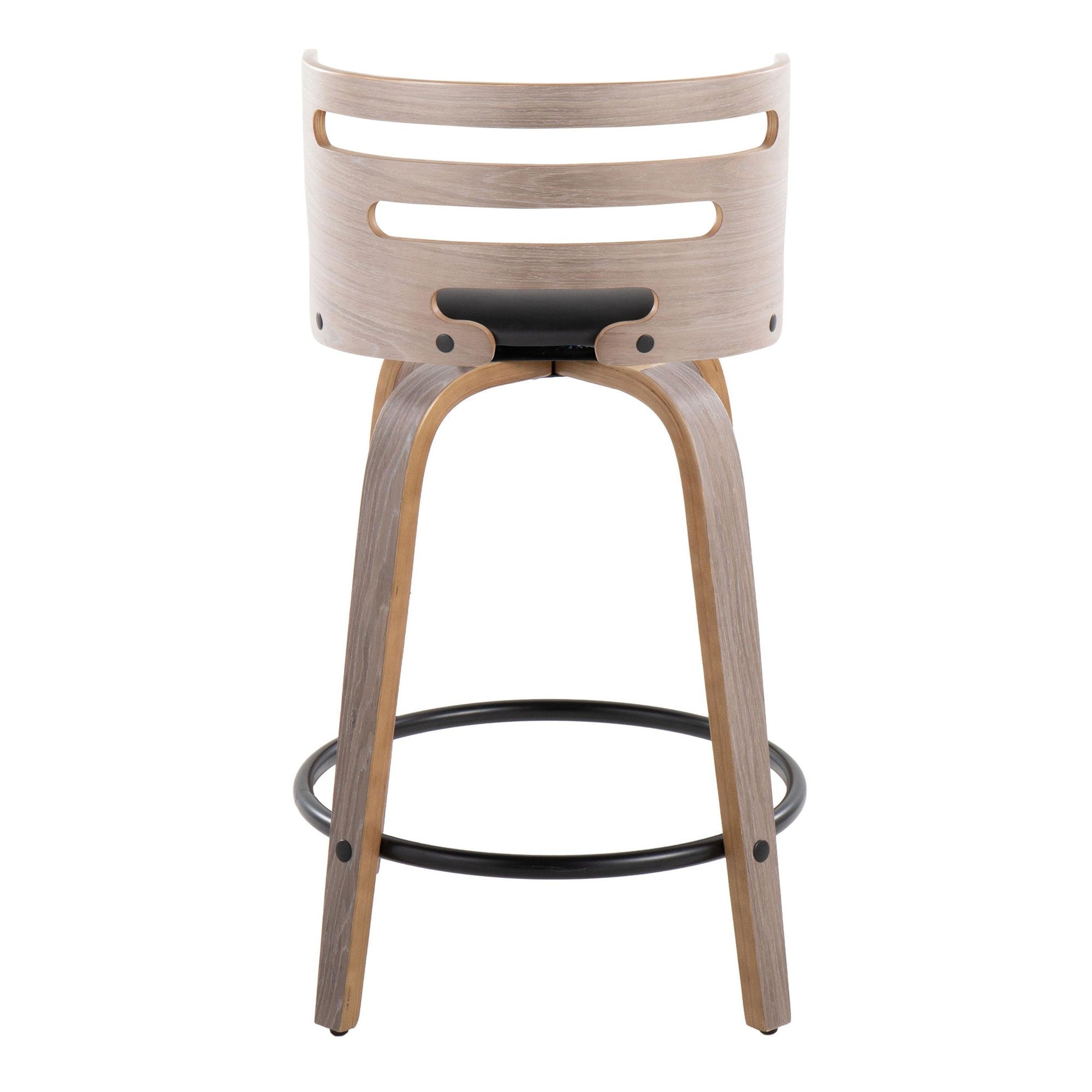 Cosini 24" Fixed-Height Counter Stool - Set of 2 - Light Grey Wood, Black Metal, Black PU